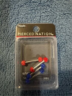 Pierced Nation Nipple Barbells with Red & Blue Crystal Ends
